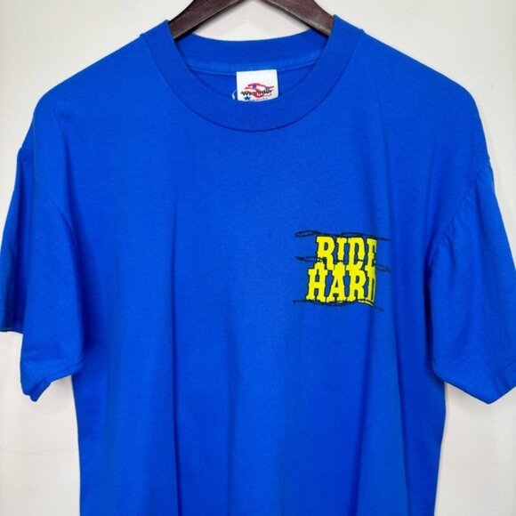 Vintage Wrangler Life Is Short Ride Hard Blue Cotton Tshirt Size Large - Picture 4 of 9